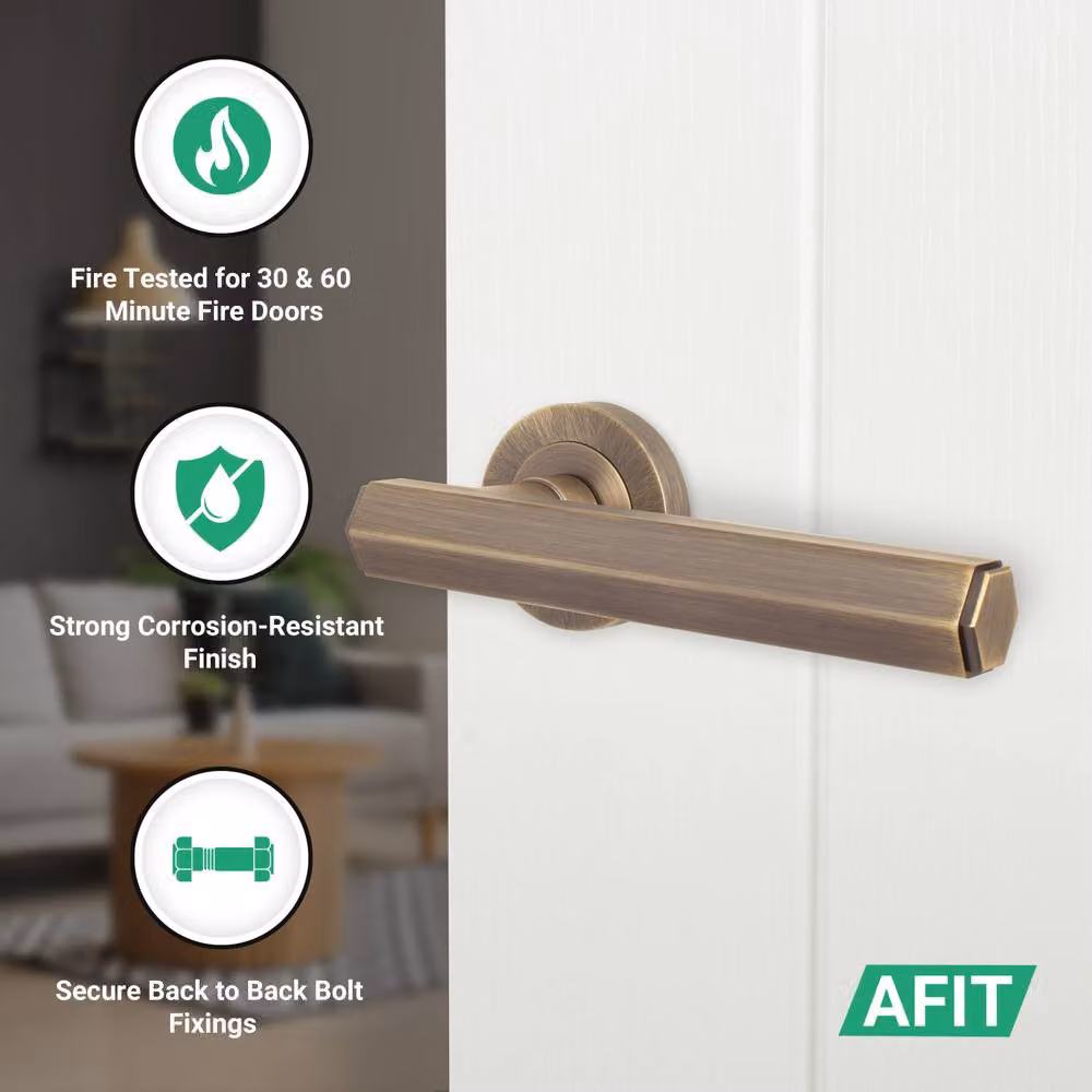 AFIT Antique Brass Fire Door Handle Latch Set in Bronze with Hinges, W/D/H: 15 x 15 cm – 2