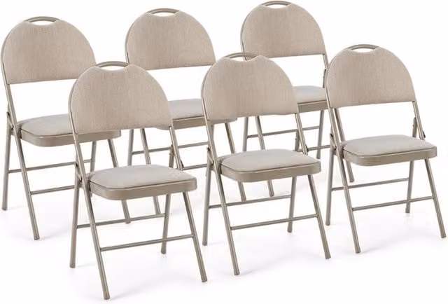 Costway 6 Pack Fabric Padded Folding Dining Chairs in Beige and Brown