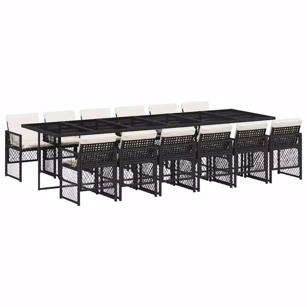Berkfield Home Modern Extendable Polyrattan Garden Dining Set with Glass Table in Black and White – 2