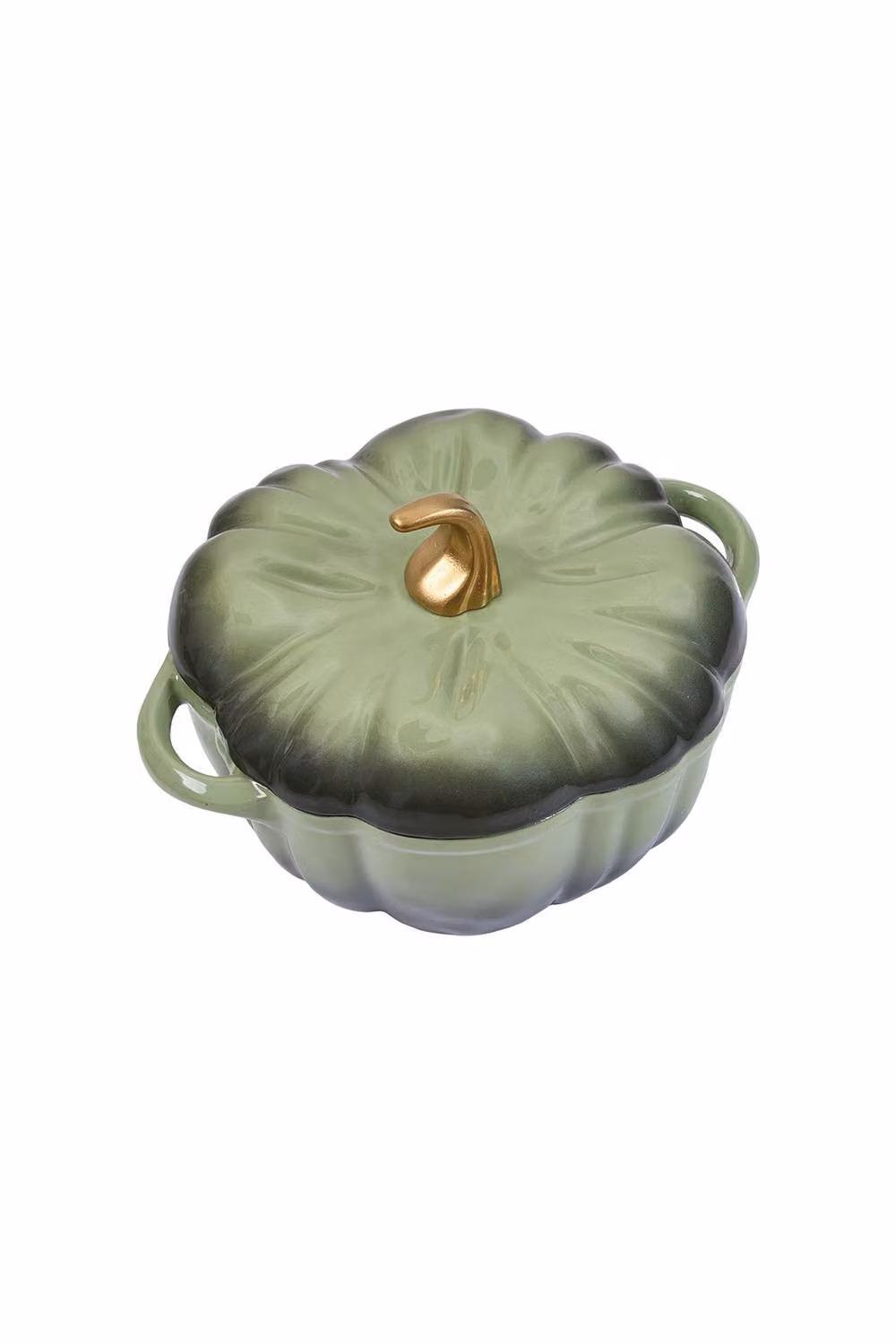 Living and Home Enamelled Cast Iron Pumpkin Dutch Oven with Lid and Handles in Green – 3