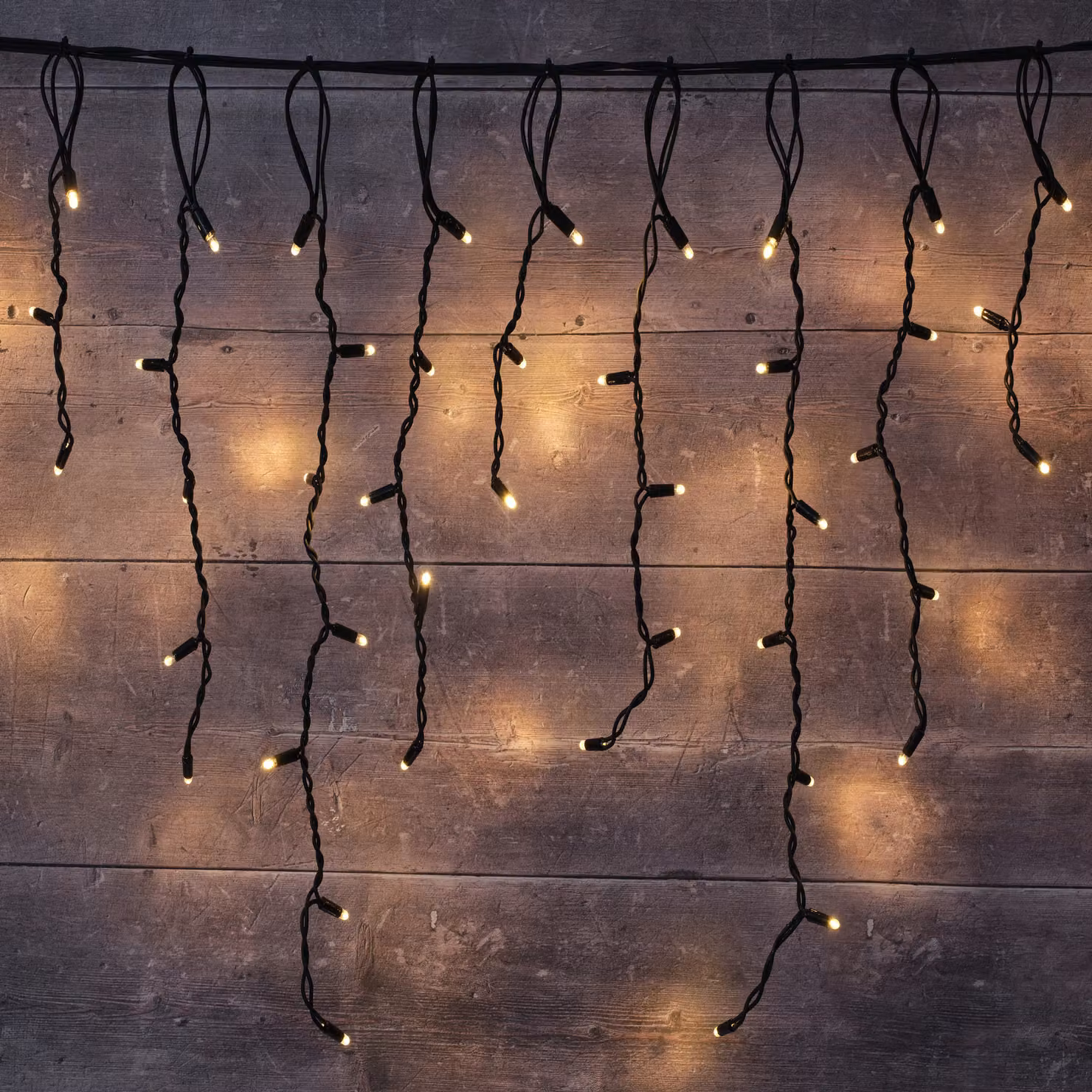 Plus Connect Warm White LED Icicle Lights with Black Cable, 4m