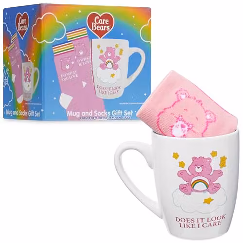 Get Trend Care Bears Mug and Calf Socks Set, White and Pink, 315ml