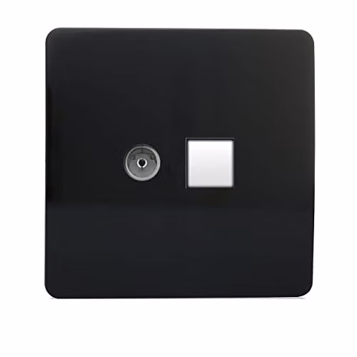 Trendi Switch 2 Gang Combination TV Co-Axial and RJ45 Cat 5e Ethernet Socket in Black – 2