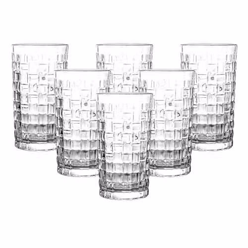 Simpa Set of 6 Geometric Woven Pattern Highball Tumbler Glasses, 285ml, Transparent – 1
