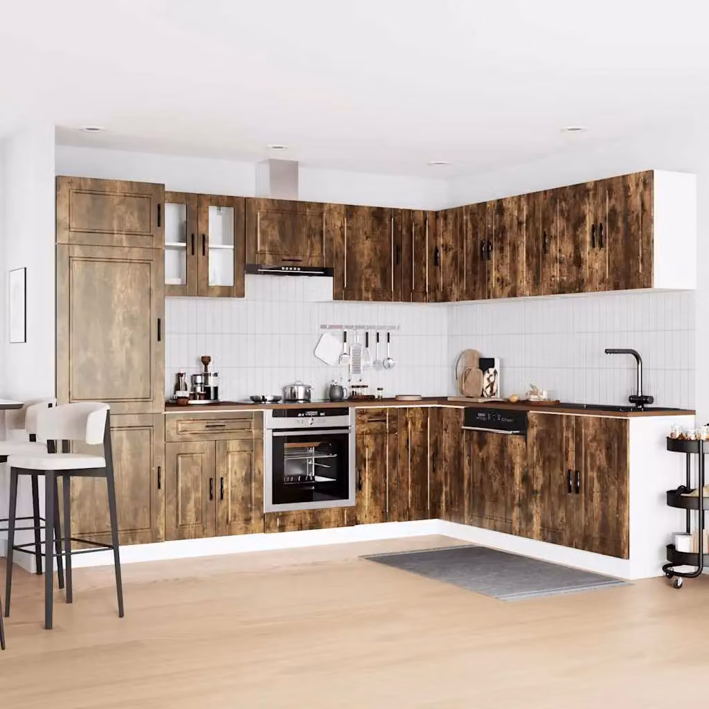 Berkfield Home Porto 14 Piece Kitchen Cabinet Set in Smoked Oak Brown – 2