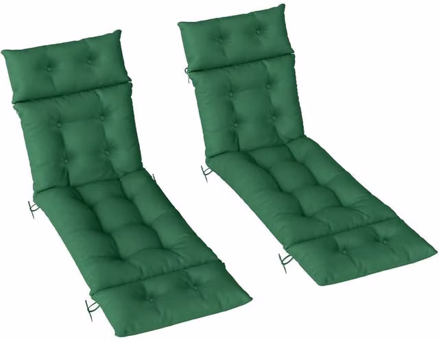 KORVIXA Green Rectangular Sun Lounger Foam Cushions with Polyester Ties