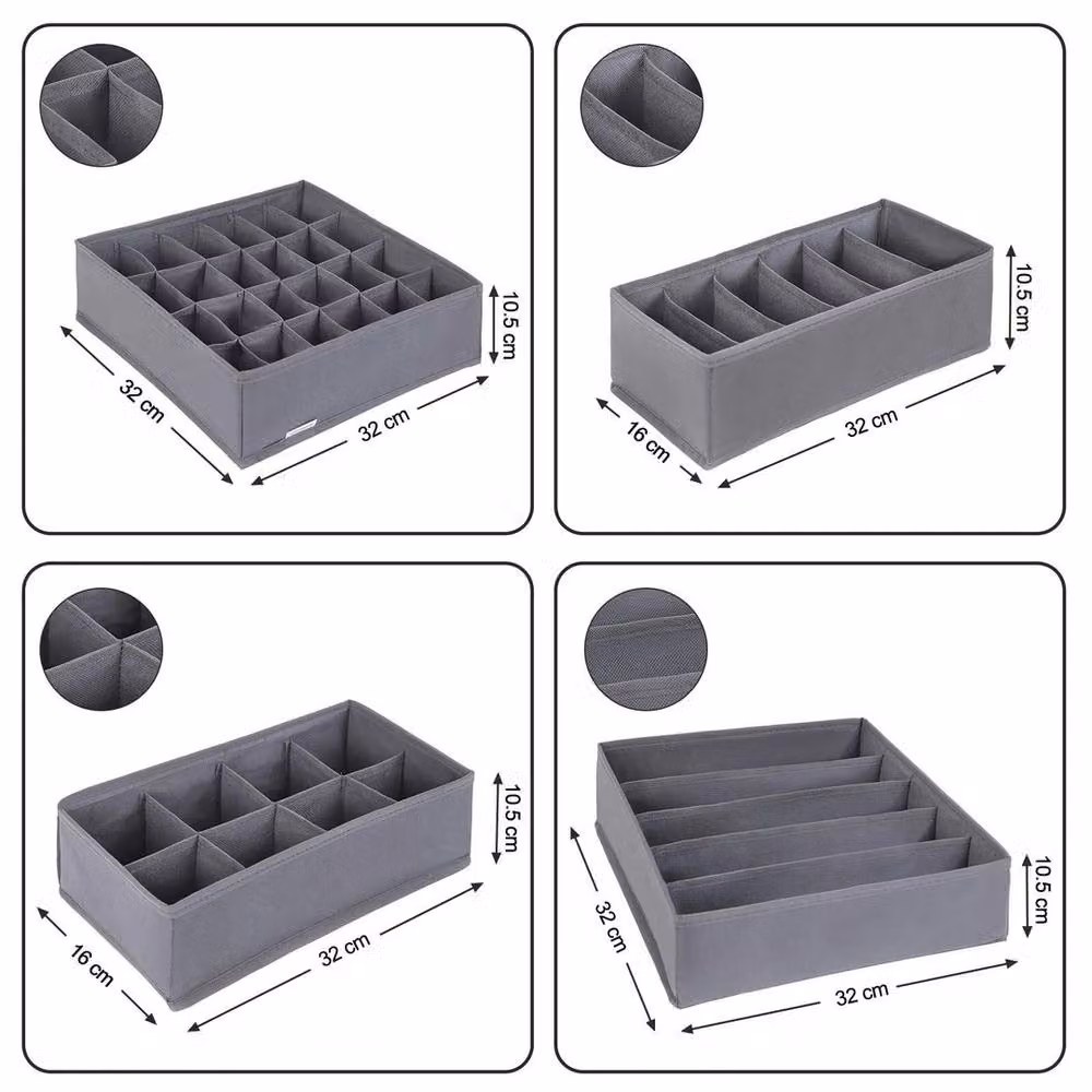 KORVIXA Set of 4 Fabric Underwear Drawer Organisers in Grey – 2