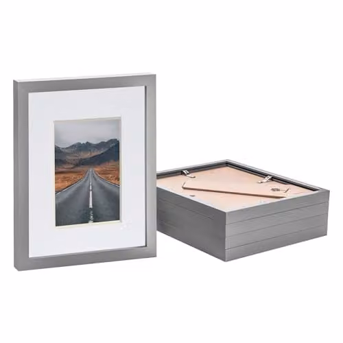 Nicola Spring Pack of 5 Rectangular Photo Frames in Grey with White Mounts, 10 x 15 cm