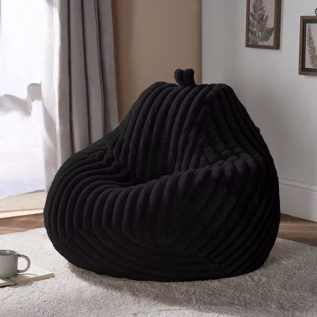 OHS Ribbed Fleece Bean Bag Chair in Black with Removable Cover