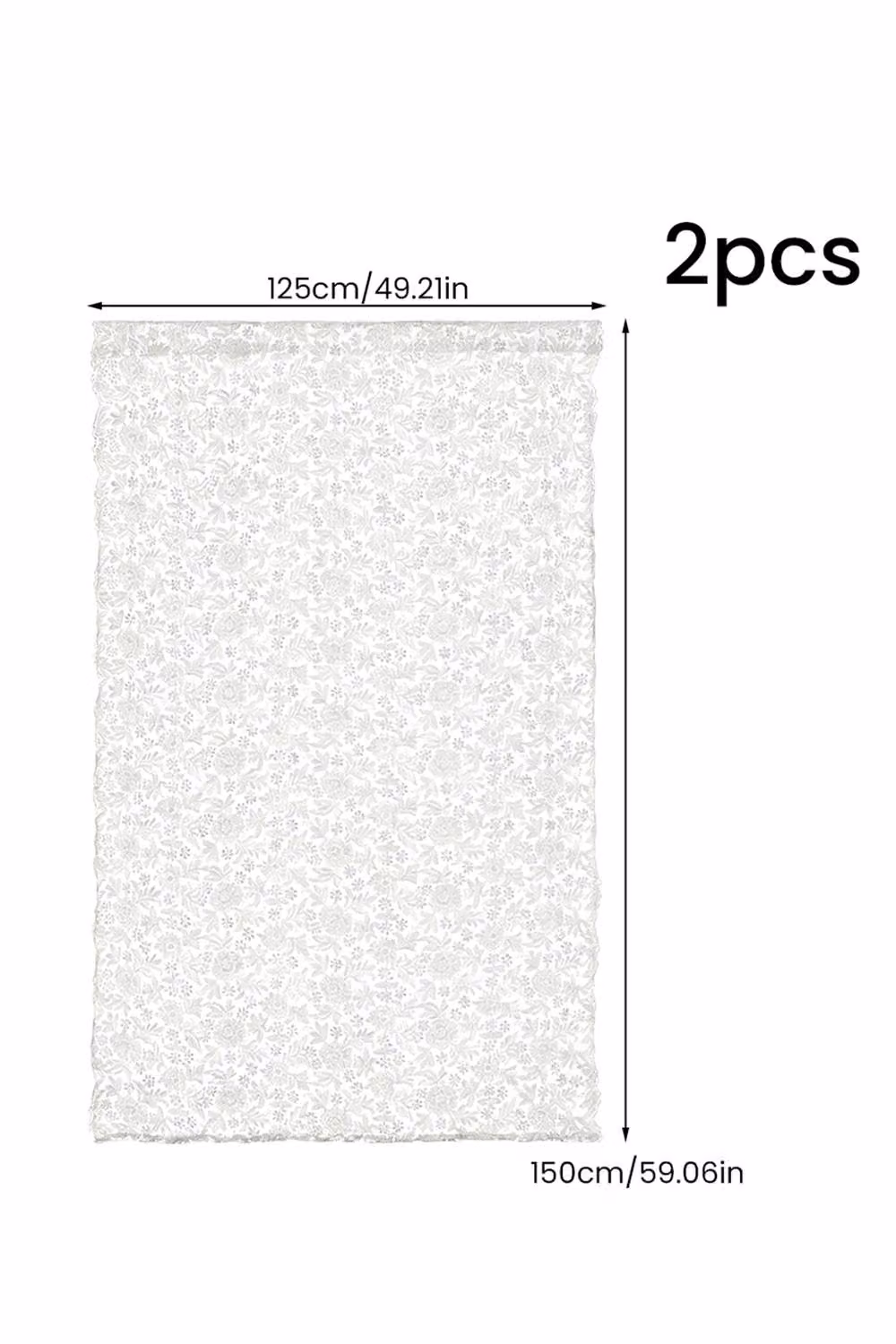 Living and Home White Floral Lace Sheer Curtains, 2-Panel Set, Width: 125 cm, Drop: 150 cm – 3