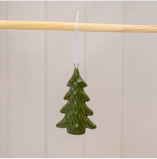 KDMD Hanging Dimpled Tree Ceramic Ornament in Dark Green