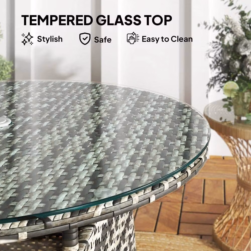 NESTLUNE Grey Polyrattan Rectangular Garden Table for Patio, Balcony or Terrace – 4