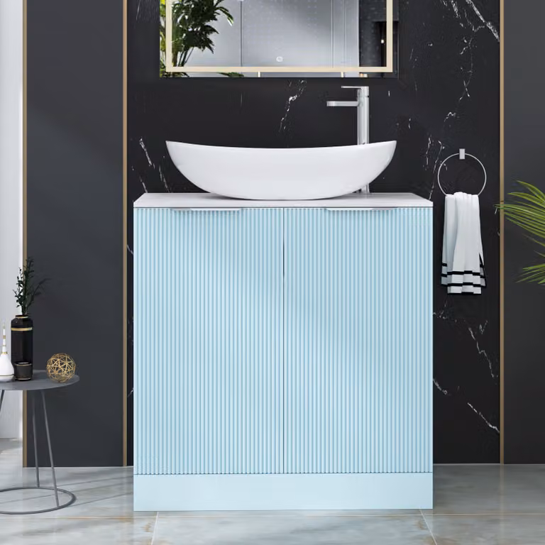 Royal Bathrooms Evora 800mm Powder Blue Fluted Floor Standing 2 Door Vanity Unit with Cesar Basin