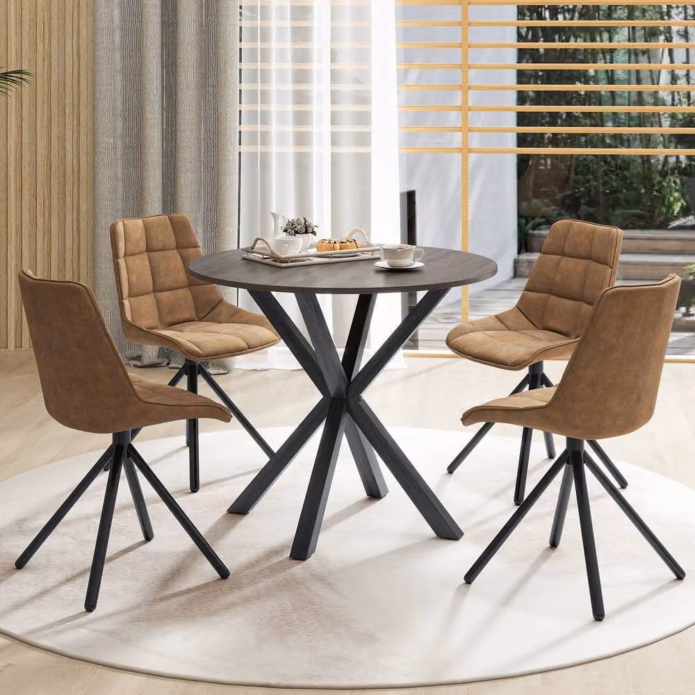 Gymax Round Rubberwood Dining Table in Black with Intersecting Base for 2-4 People – 7