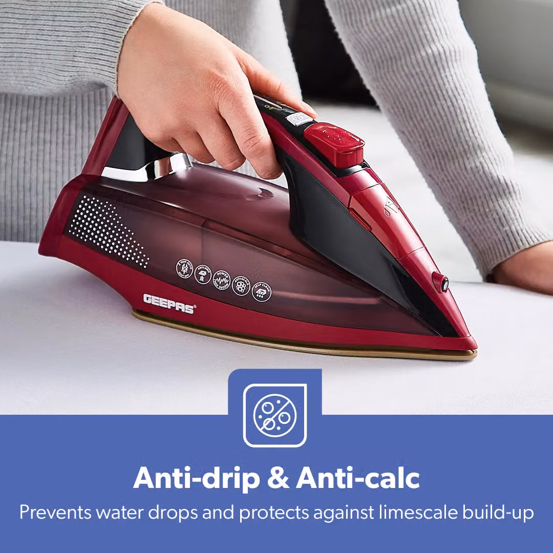 Geepas Digital Steam Iron 2400W with Ceramic Non-Stick Soleplate and Vertical Steam in Dark Pink – 8