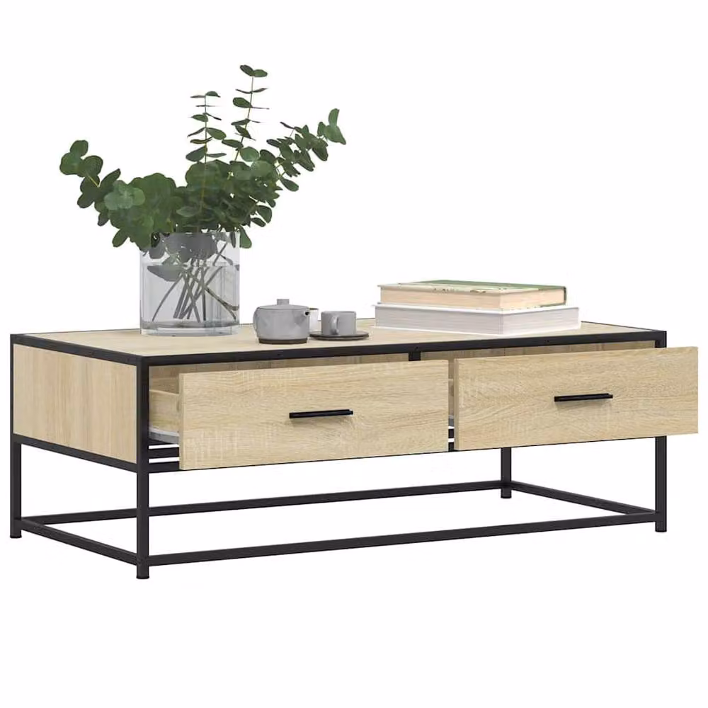 Berkfield Home Sonoma Oak Coffee Table in Beige with Metal Sled Base, W/D/H: 100 x 50 x 35 cm – 3
