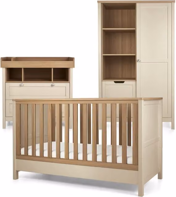 Mamas & Papas Harwell 3 Piece Cotbed Range with Dresser and Wardrobe in Beige