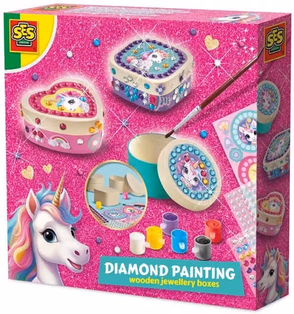 SES Unicorn Diamond Painting Wooden Jewellery Box, Multicolour