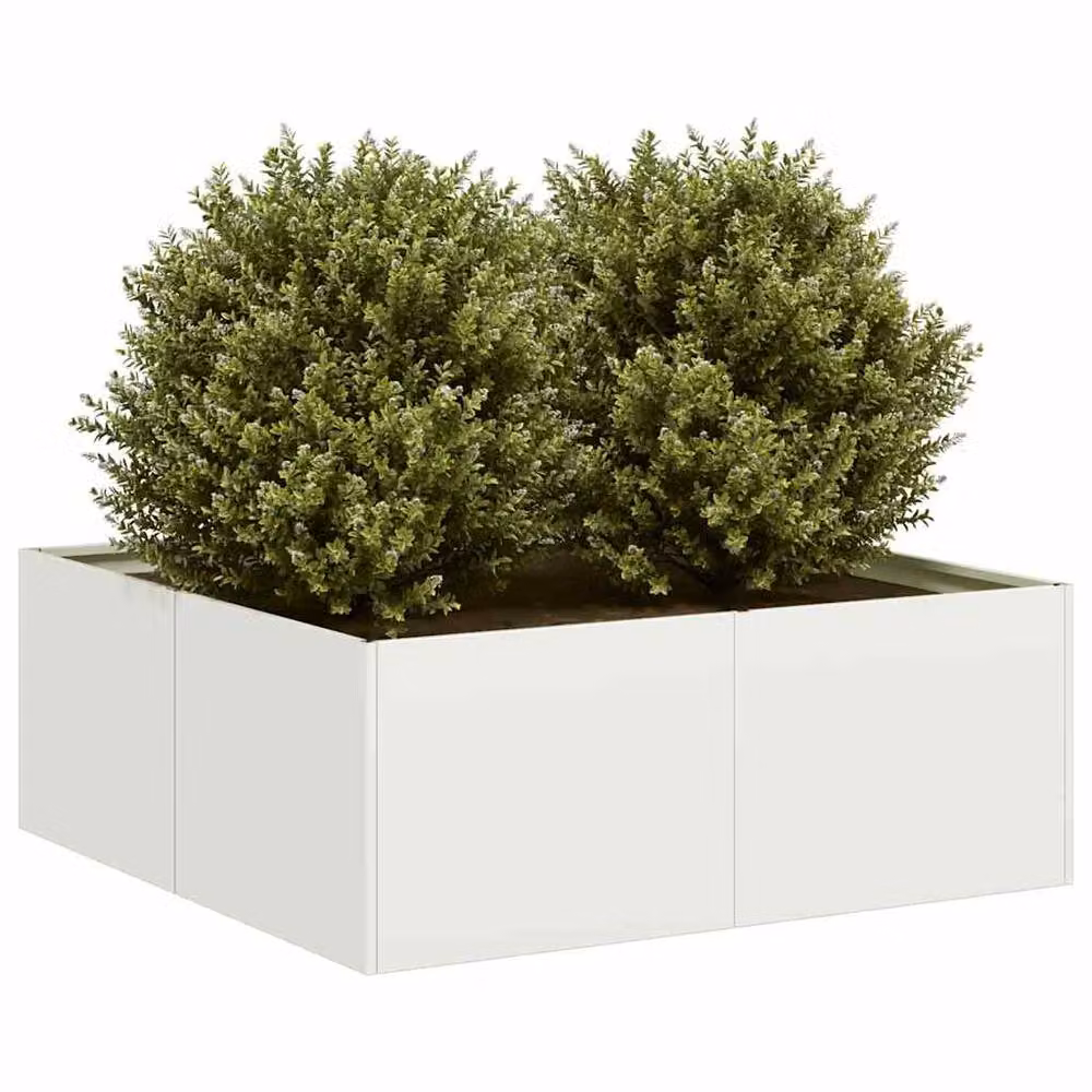 Berkfield Home Steel Planter Tub, White, W: 80 cm, D: 80 cm, H: 30 cm – 2
