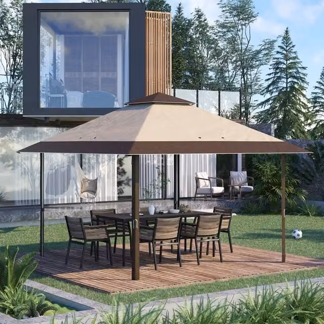 Outsunny Brown Pop Up Outdoor Canopy W: 400 cm x D: 400 cm