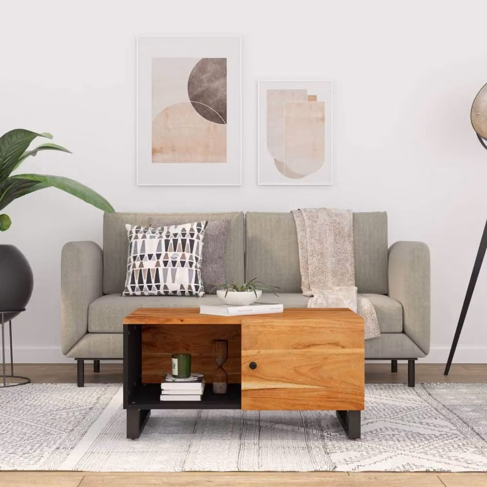 Berkfield Home Brown Acacia and Engineered Wood Coffee Table, W: 80 cm, D: 50 cm, H: 40 cm – 2