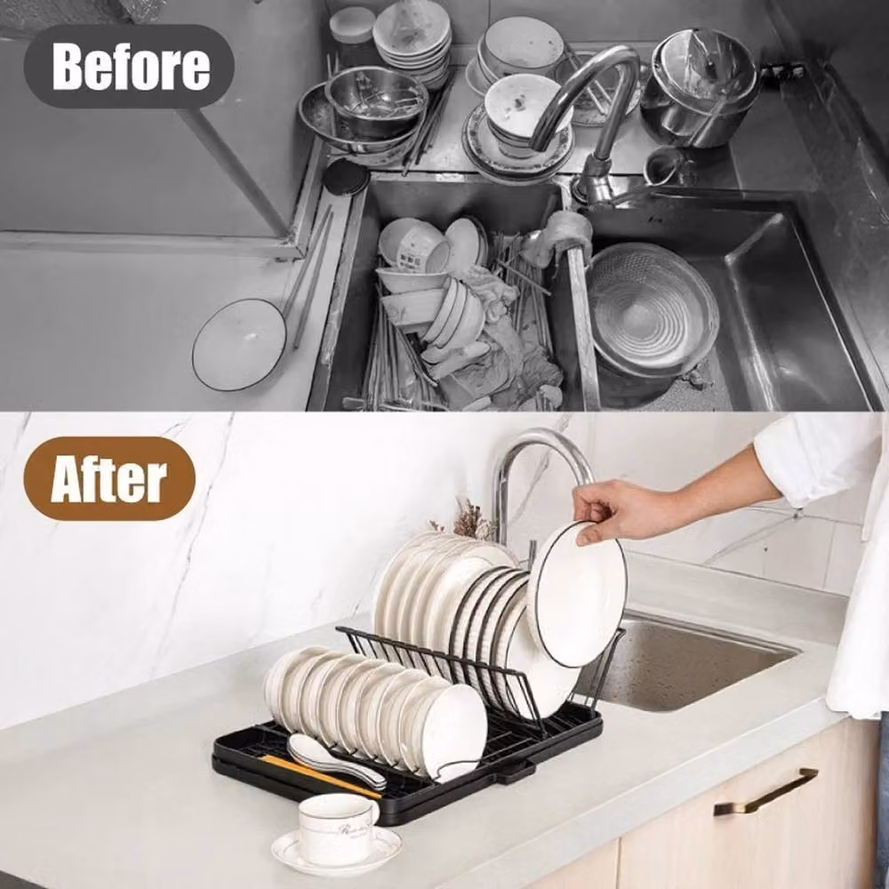 NESTLUNE Black Large Dish Drying Rack Drainer, W: 100 cm, D: 15 cm, H: 15 cm – 3