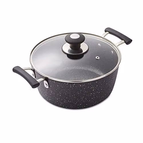 Tower Precision Non-Stick Aluminium Stock Pot with Glass Lid, Black, Diameter: 24 cm – 1