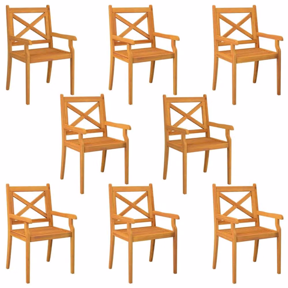 Berkfield Home Set of 8 Brown Acacia Wood Outdoor Dining Chairs with Armrests – 2