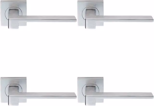 Loops 4x Pair Flat Squared Bar Handles on Square Rose with Concealed Fixings in Satin Chrome