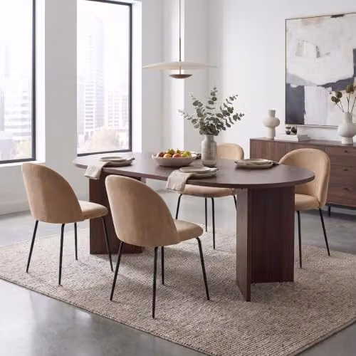 FWStyle 5 Piece Dining Set with Walnut Rectangular Table and 4 Mustard Yellow Upholstered Chairs, W: 180 cm, D: 90 cm, H: 75 cm – 3