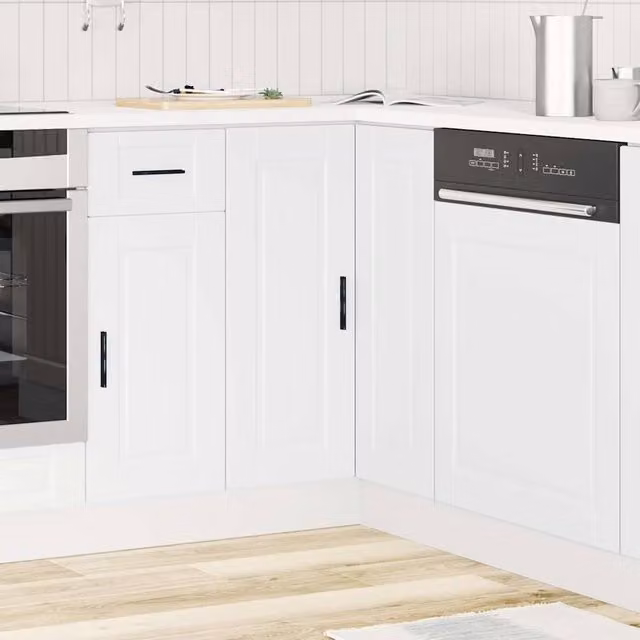 Berkfield Home Porto White Kitchen Corner Base Cabinet in Matt MDF, W/D/H: 75.5 x 75.5 x 81.5 cm