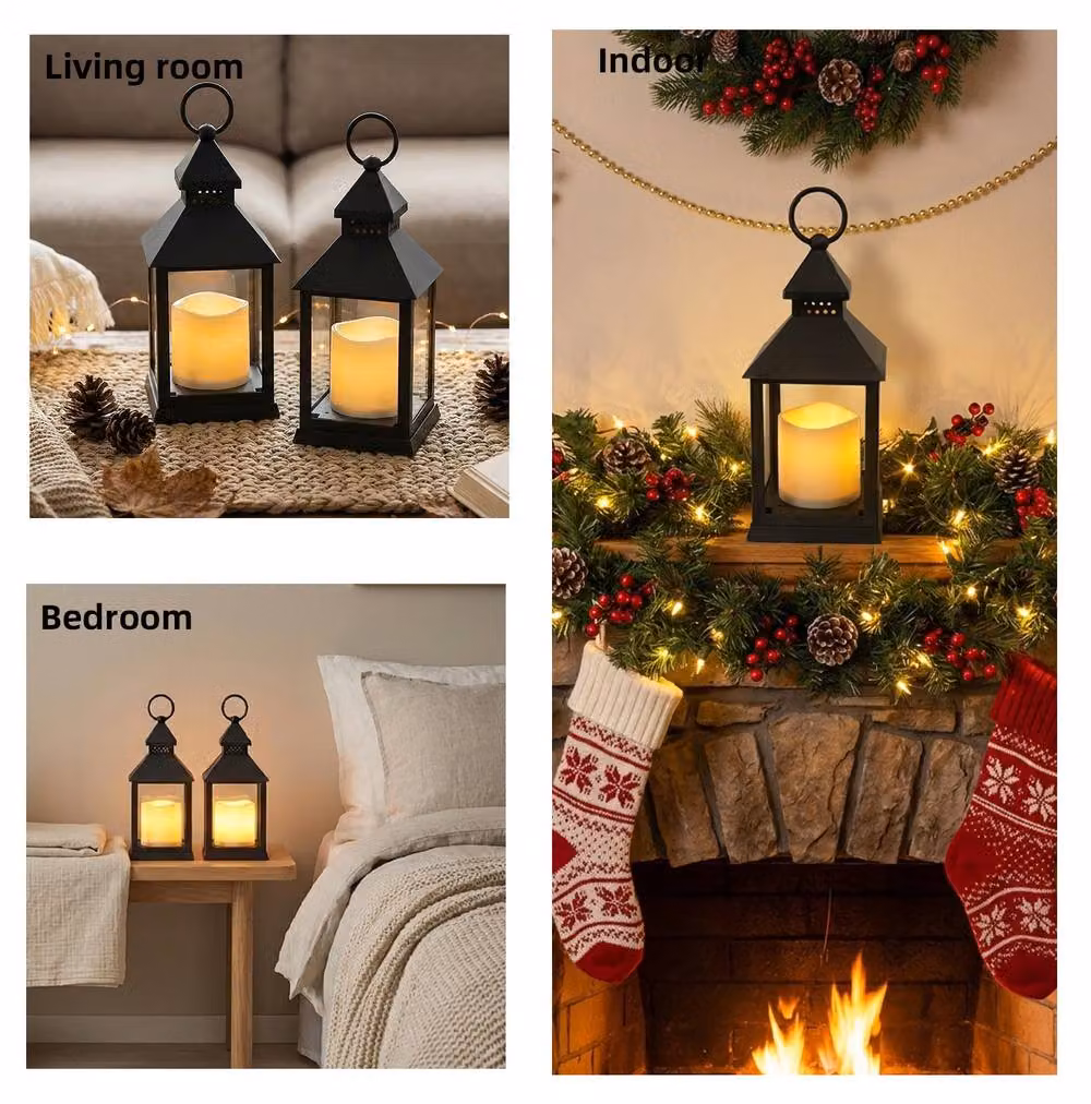 Bright Zeal 2 Pack Black Metal LED Candle Lanterns with Timer and Flicker Effect for Tabletop Decor – 8