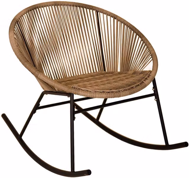 Charles Bentley Modern Rattan and Metal Rocking Chair in Black and Brown