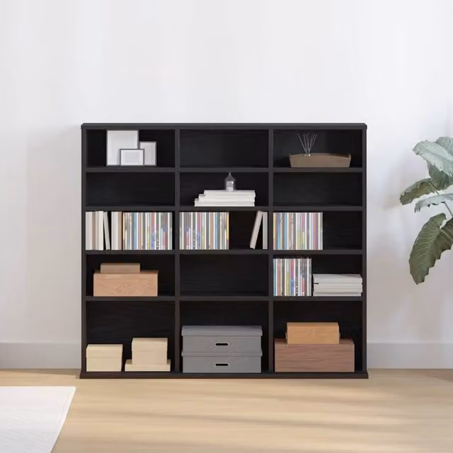Berkfield Home Black Oak CD Cabinet in Engineered Wood, W: 100 cm, D: 23 cm, H: 89.5 cm – 1