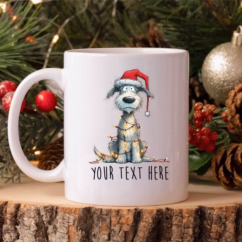 60 SECOND MAKEOVER Personalised Bedlington Terrier Christmas Lights Santa Hat Ceramic Mug in White – 2