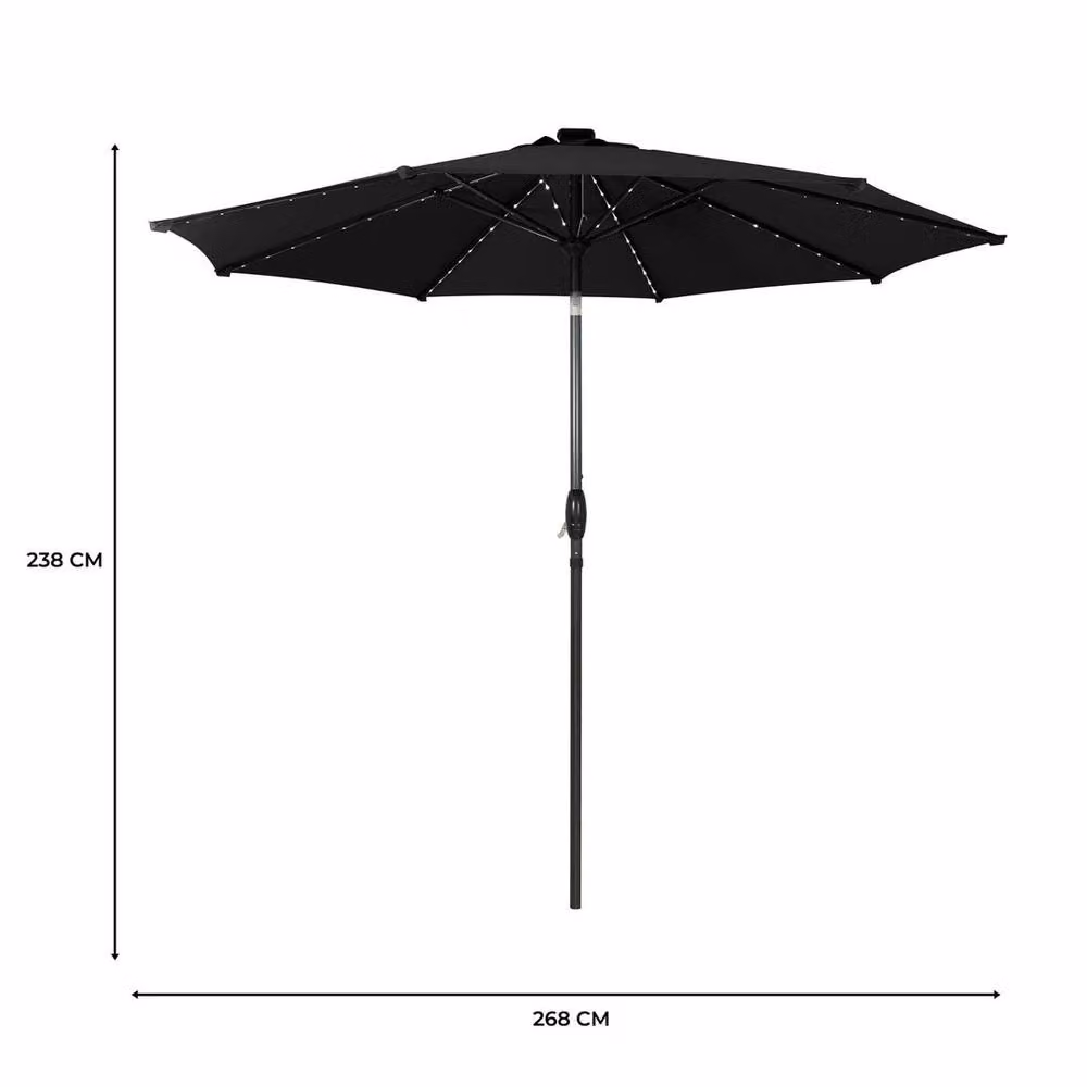 FLAVORA Black LED Tilt Parasol Garden Sun Shade with Polyester Canopy and Steel Frame, Diameter: 270 cm, Height: 238 cm – 2