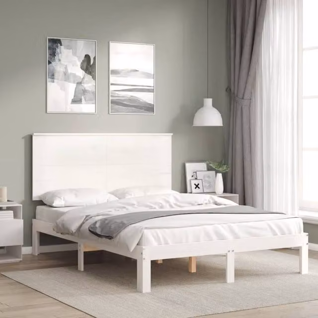 Berkfield Home Beautiful Small Double Solid Wood Bed Frame in White, 120 x 200 cm