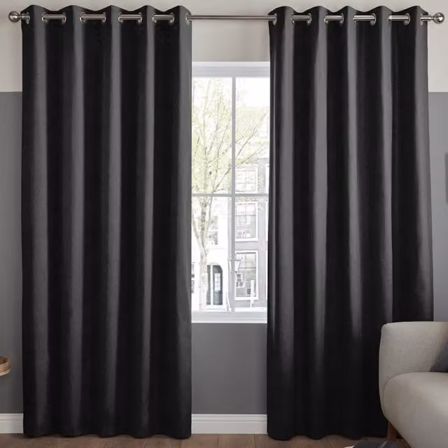 Terrys Florence Made to Measure Black Velvet Eyelet Curtain Panel