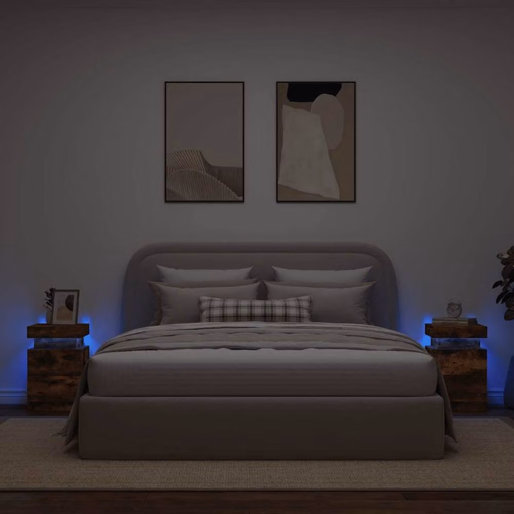 Berkfield Home Beautiful Bedside Cabinets with Integrated LED Lights, Set of 2, Smoked Oak, Brown, W/D/H: 88.9 x 99.1 x 55 cm – 4