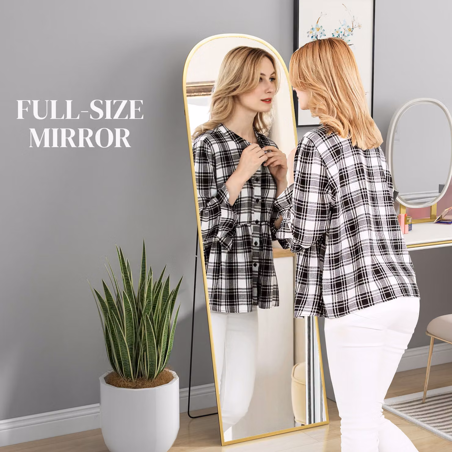 HOMCOM Gold Aluminium Frame Freestanding Standing Mirror, Height: 162 cm – 2