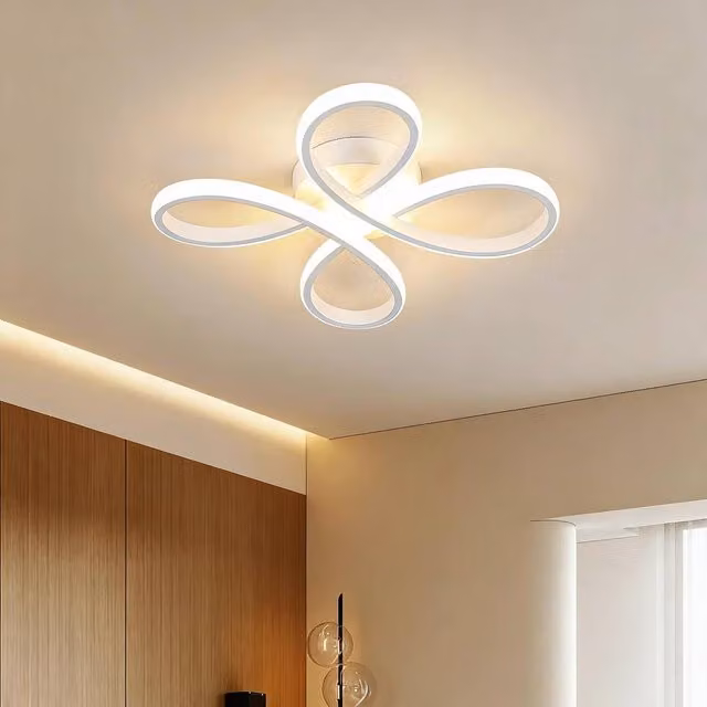 Goeco Modern LED Ceiling Light, 30W, 3000K Warm White, 4-Head Flower Design in White Acrylic and Metal