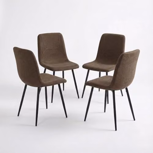 FWStyle Esme Set of 4 Dark Brown Fabric Dining Chairs with Black Metal Legs, W/D/H: 45 x 43 x 87 cm – 4
