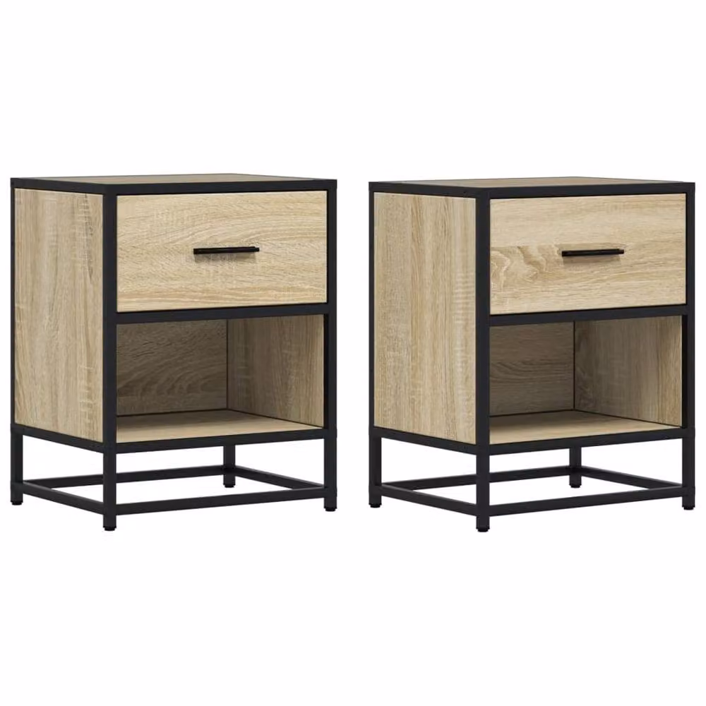 Berkfield Home Decorative Bedside Cabinets, 2 Piece Set in Sonoma Oak and Light Tan, W/D/H: 40 x 31 x 50 cm – 3