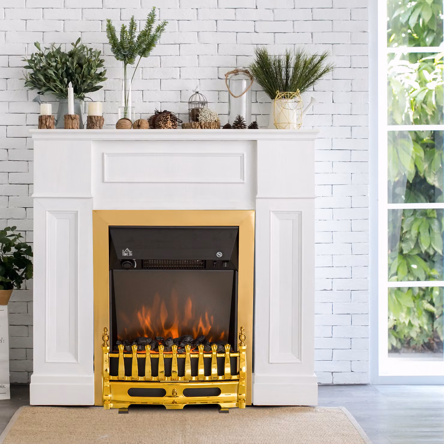 HOMCOM LED Flame Electric Fireplace in Gold – 5