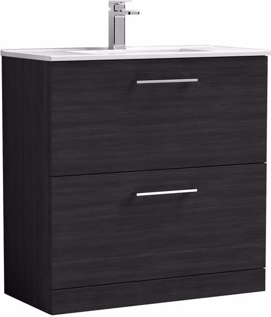 Nuie Balterley Floor Standing Bathroom Vanity Unit with 2 Soft Close Drawers and Basin, Black, W: 80 cm