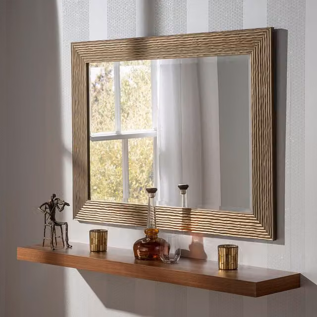 Yearn Wave Framed Mirror in Bronze and Gold, W: 130.5 cm, H: 77 cm