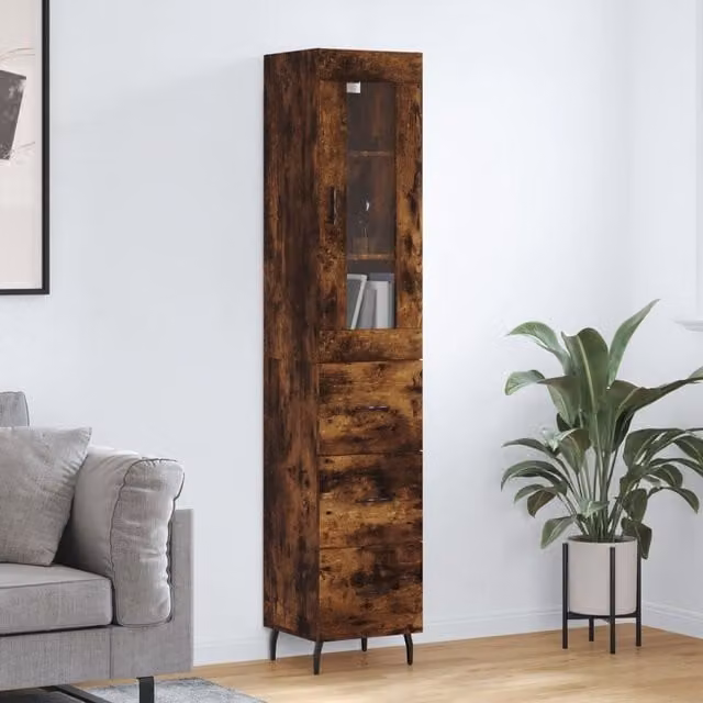 Berkfield Home Smoked Oak Highboard in Brown, W: 34.0 cm, D: 34.5 cm, H: 180.0 cm – 1
