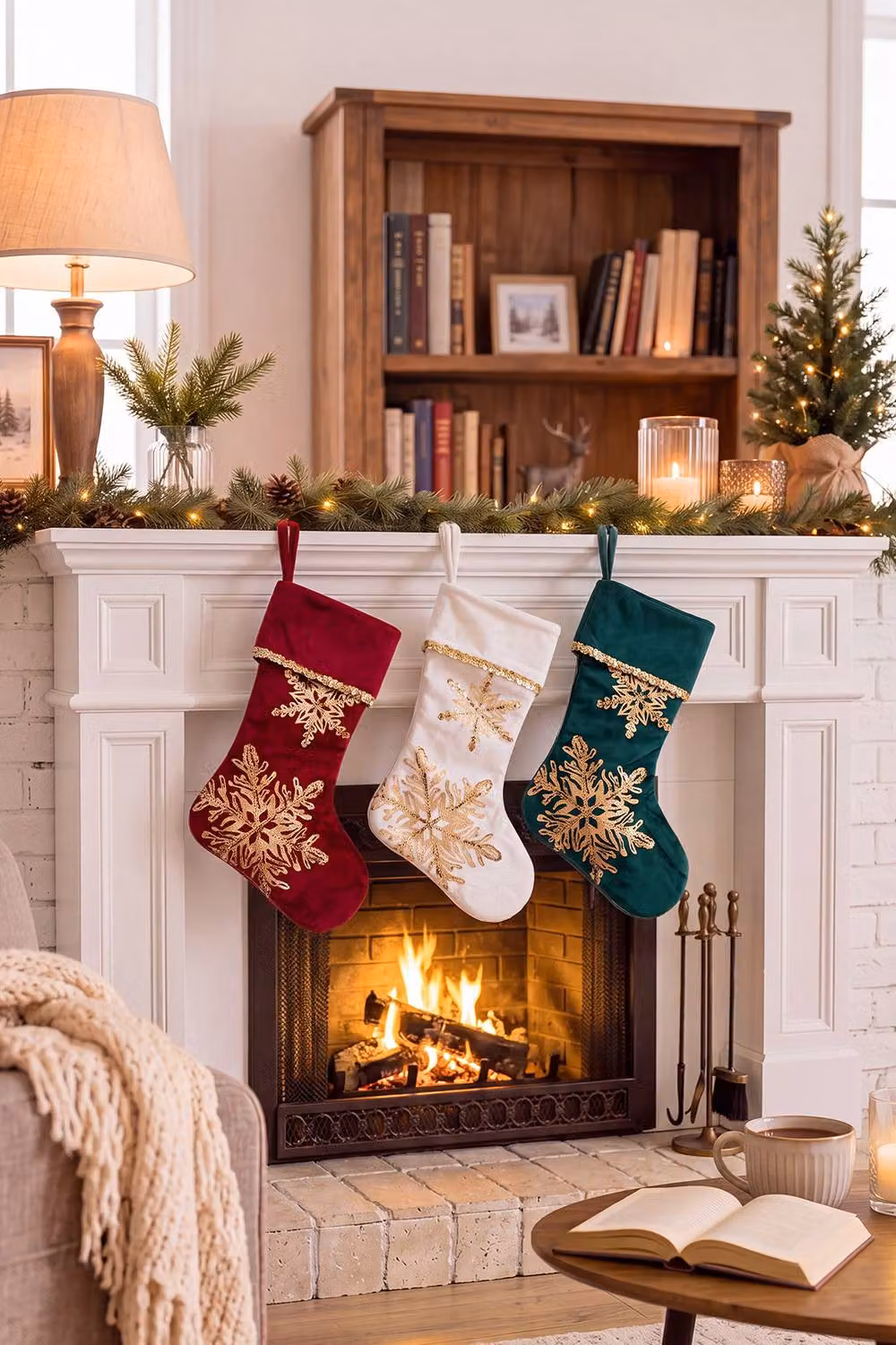 Living and Home 3-Pack Snowflake Christmas Stockings in White, Red, Green and Gold – 2