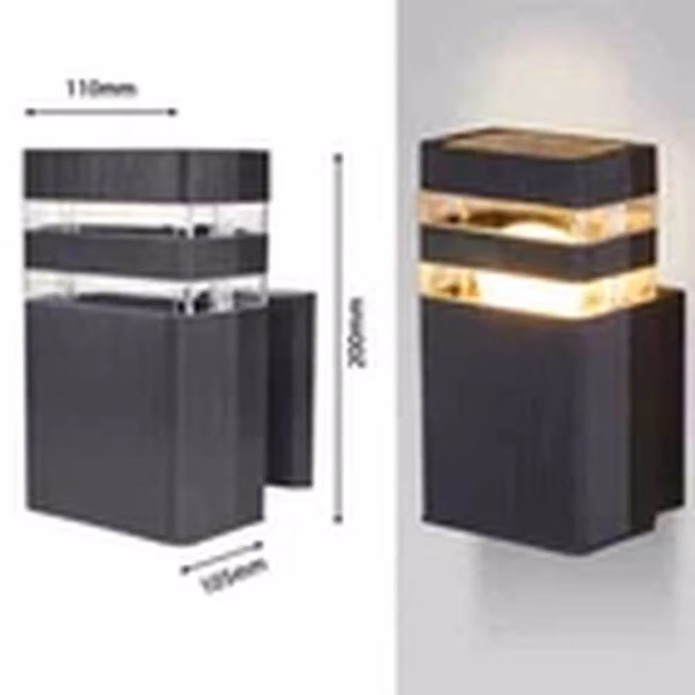 VOGREX Modern Black Outdoor Up and Down LED Wall Light with Transparent Glass – 2