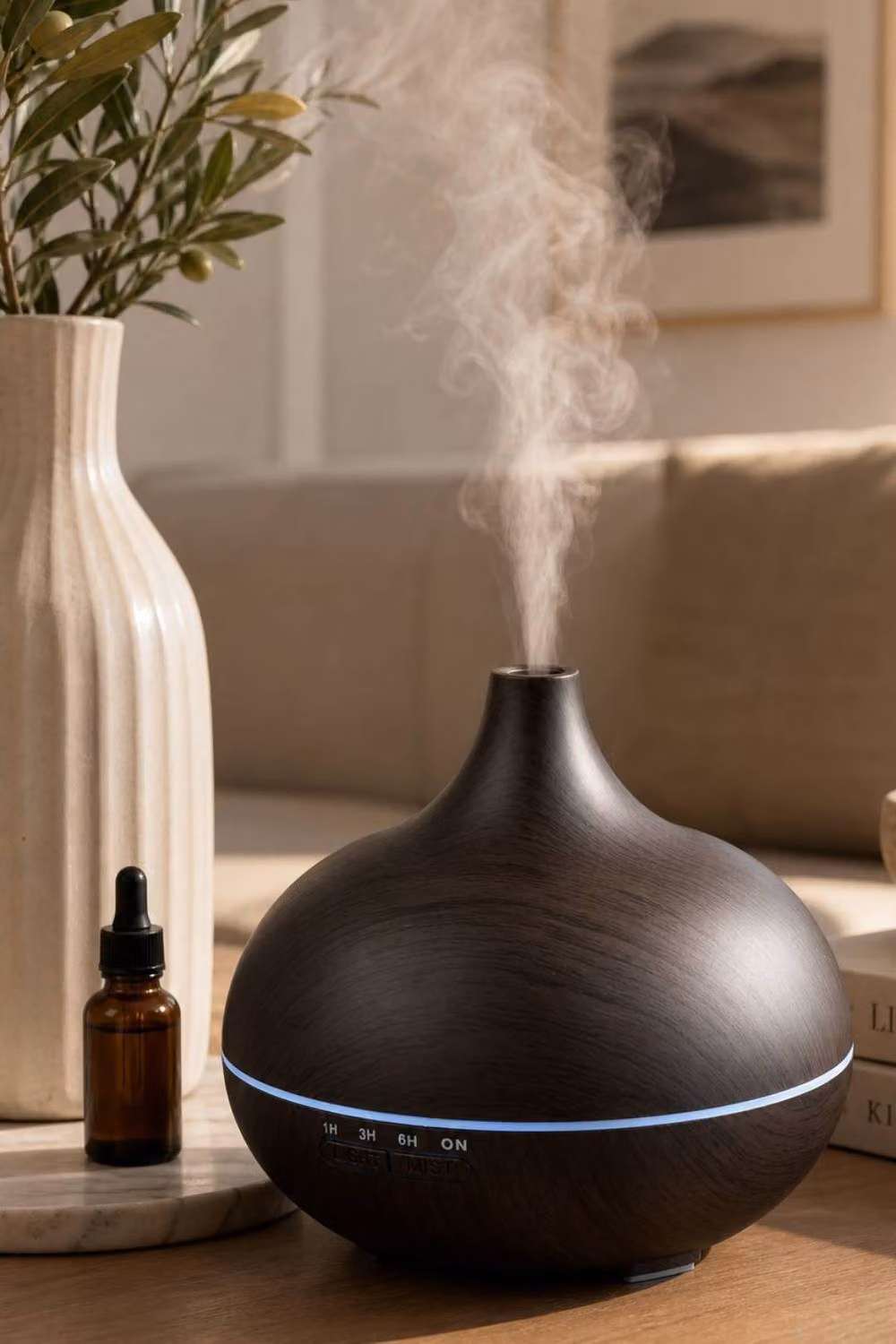 Living and Home Wood Grain Ultrasonic Essential Oil Diffuser in Dark Brown with Remote Control and Light – 2